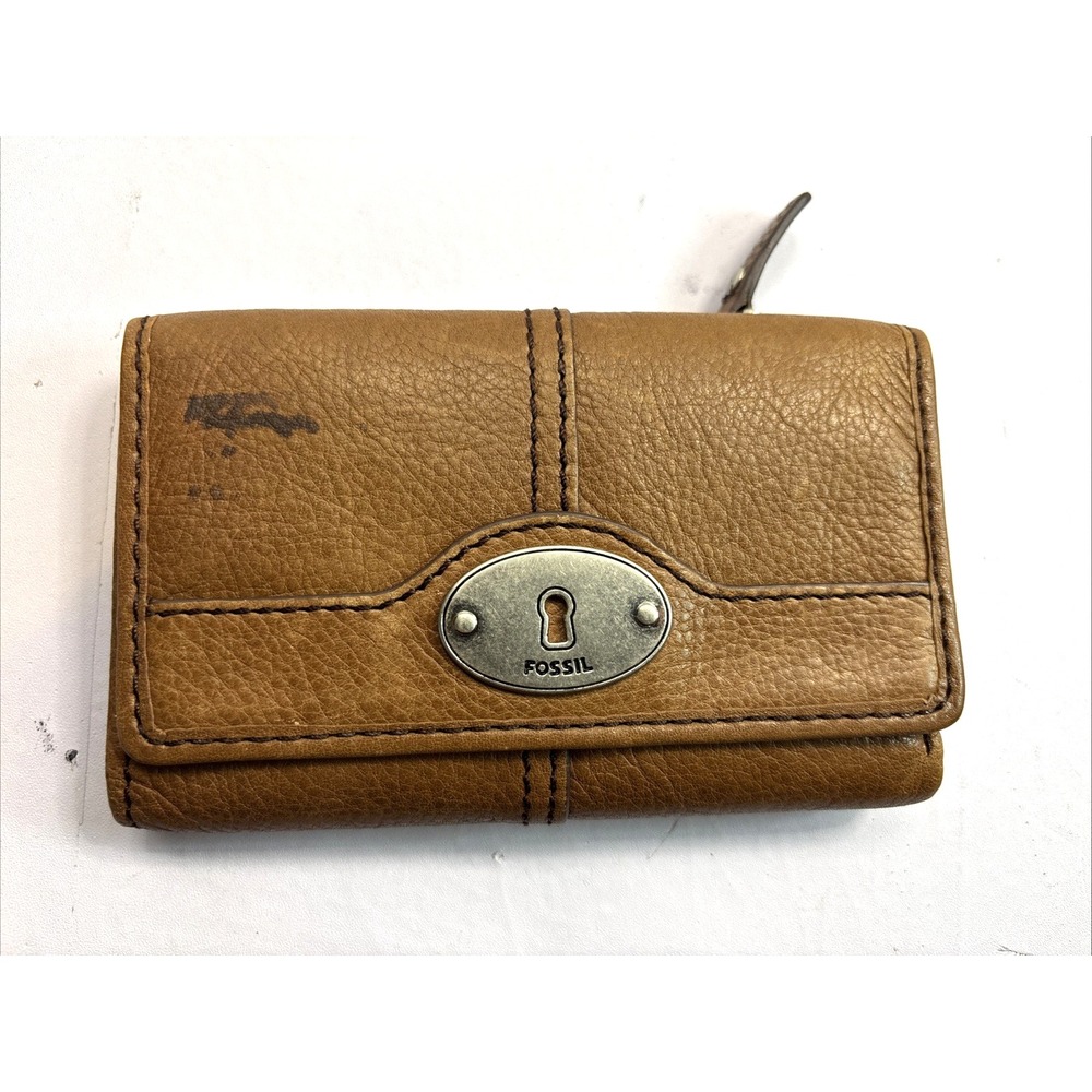 Fossil Wallet Brown Leather Quadfold‎ Solid Credit Card Holder Wallet Key